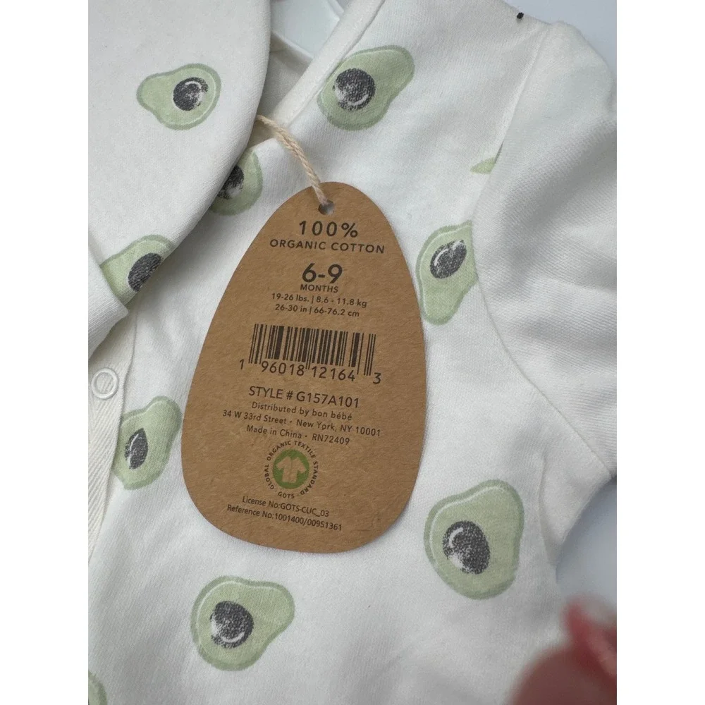 Rabbit Bear Organic Avocado Sleeper and Hat Set 6-9M White Green‎ G157A101